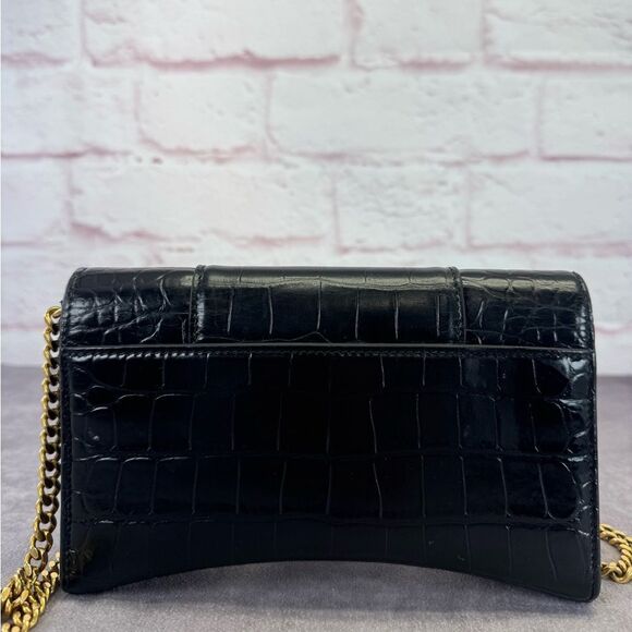 Balenciaga Hourglass Black Croc-Embossed Wallet on Chain Bag - Picture 5 of 16